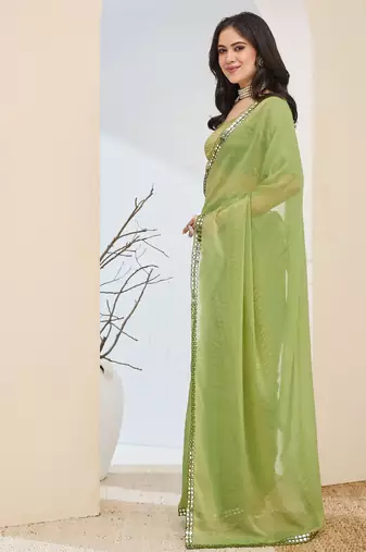 Solid silk blend ready to wear saree