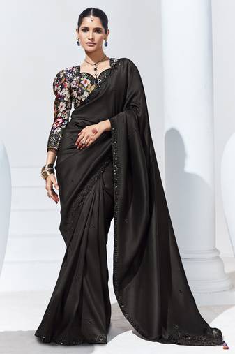 Black embroidery crush tissue fancy saree with blouse piece
