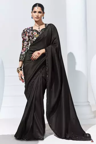 Black embroidery crush tissue fancy saree with blouse piece