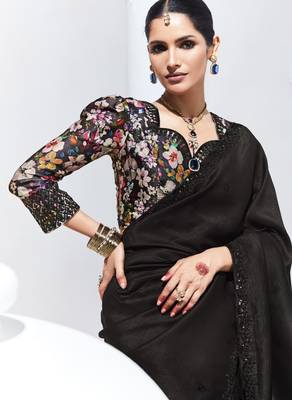 Black embroidery crush tissue fancy saree with blouse piece 2