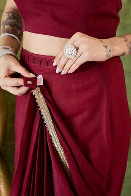 Solid silk blend ready to wear saree 1