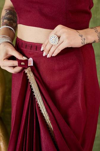 Solid silk blend ready to wear saree