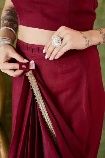 Solid silk blend ready to wear saree