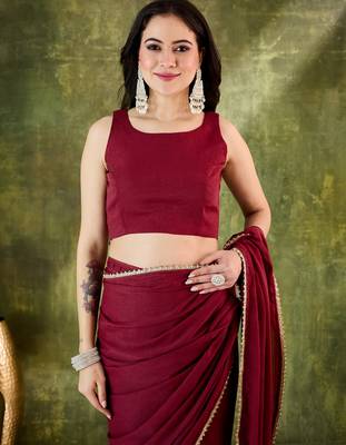 Solid silk blend ready to wear saree 2