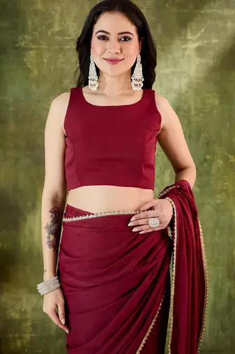 Solid silk blend ready to wear saree