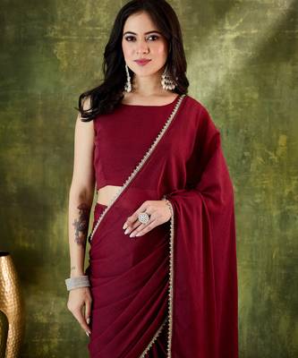 Solid silk blend ready to wear saree 3