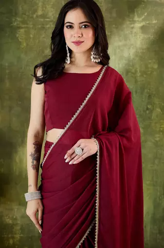 Solid silk blend ready to wear saree