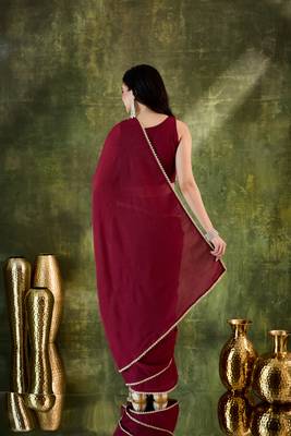 Solid silk blend ready to wear saree 4