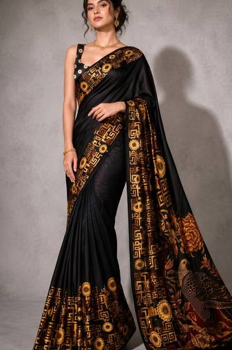 Geometeri print satin ready to wear saree