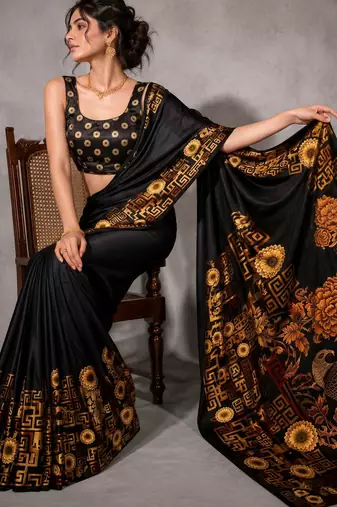 Geometeri print satin ready to wear saree