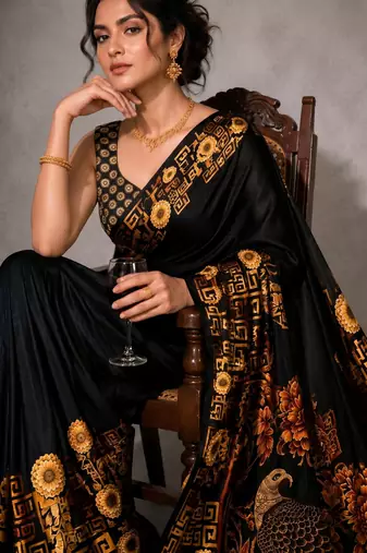 Geometeri print satin ready to wear saree