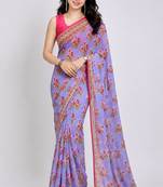 Purple color all over floral printed with premium lace border georgette saree with unstitched blouse