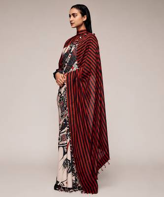 Geometeri print satin ready to wear saree 2