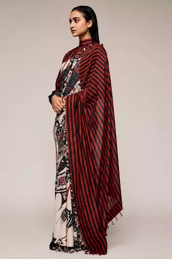 Geometeri print satin ready to wear saree