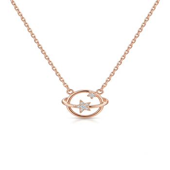 925 Sterling Silver Rose Gold Plated Solitaire Cubic Zirconia Pendant Necklace Set 1