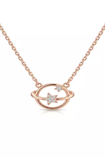 925 Sterling Silver Rose Gold Plated Solitaire Cubic Zirconia Pendant Necklace Set