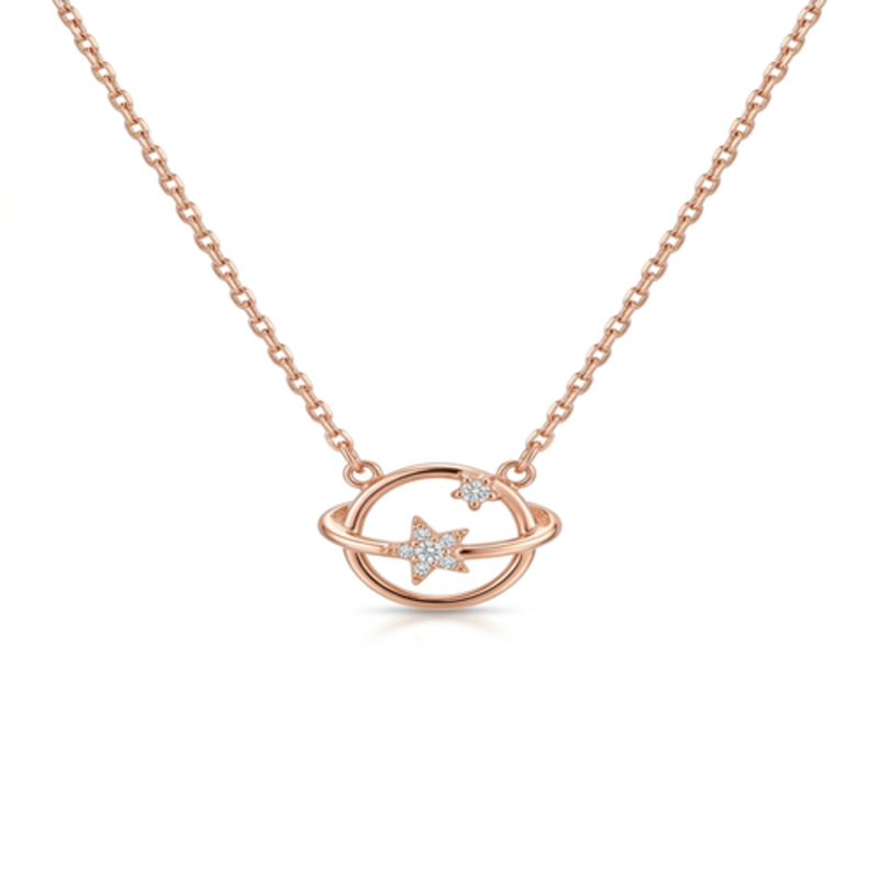 925 Sterling Silver Rose Gold Plated Solitaire Necklace with Cubic Zirconia