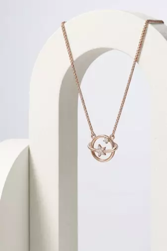 925 Sterling Silver Rose Gold Plated Solitaire Cubic Zirconia Pendant Necklace Set