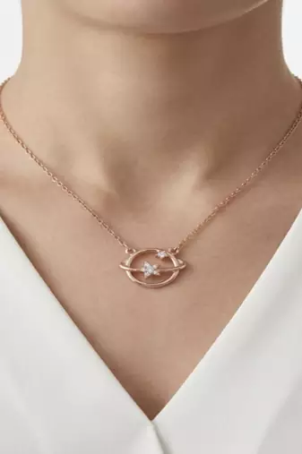 925 Sterling Silver Rose Gold Plated Solitaire Cubic Zirconia Pendant Necklace Set
