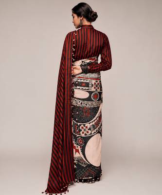 Geometeri print satin ready to wear saree 3