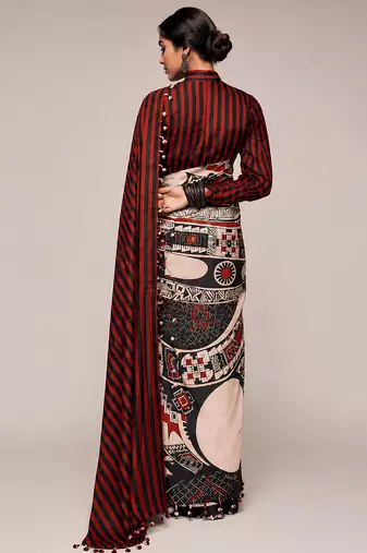 Geometeri print satin ready to wear saree