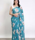 Color all over floral printed with premium lace border georgette saree with unstitched blouse