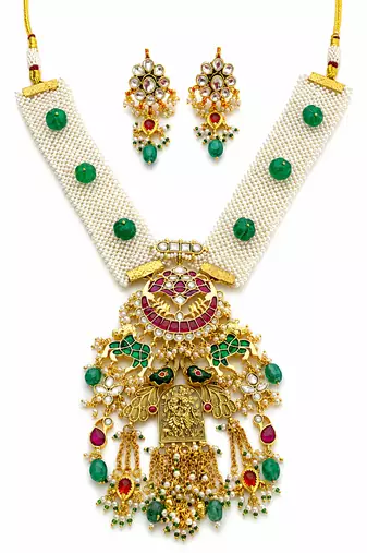 The royal peacock kundan necklace & earring set
