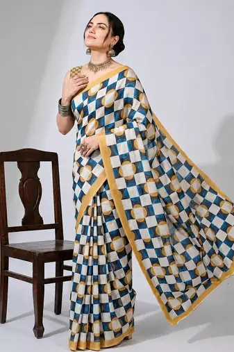 Checked print satin reagular saree