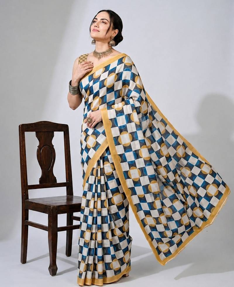 Checked print satin reagular saree