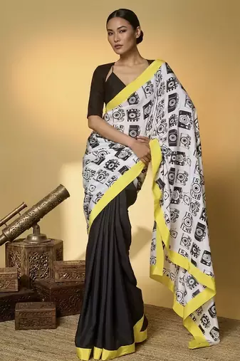 Satin camera print ready to wear saree