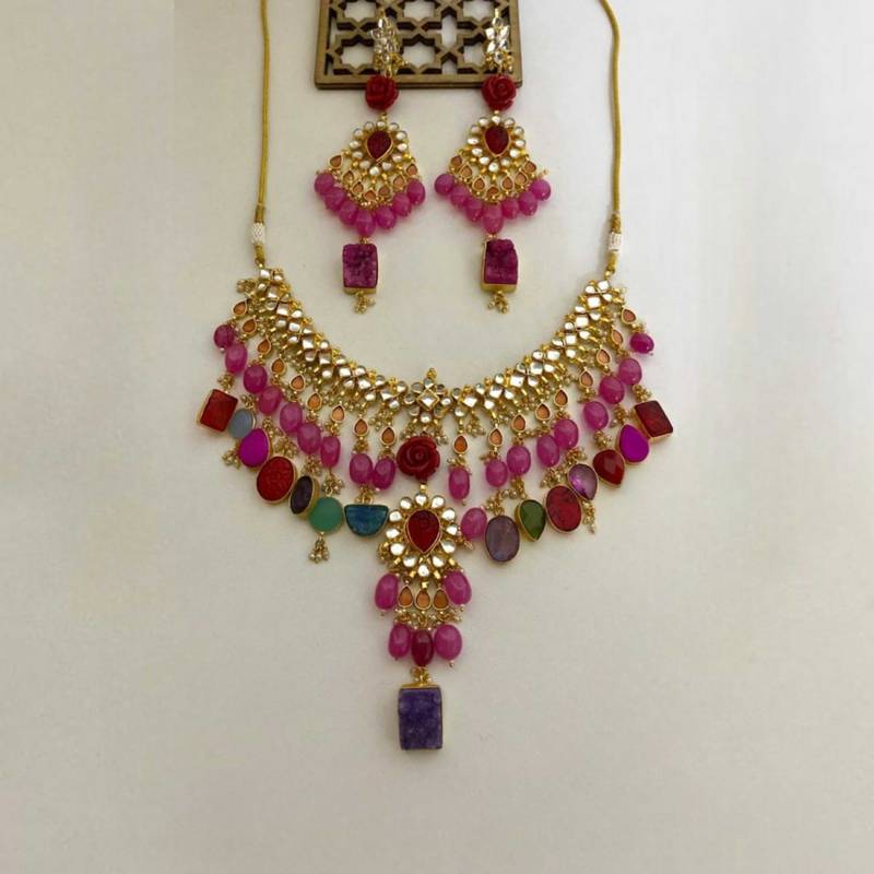 The floral ruby multi-gemstone necklace set