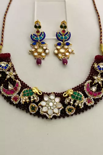 The peacock elephant kundan necklace & earring set