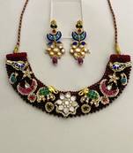 The peacock elephant kundan necklace & earring set