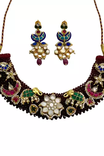 The peacock elephant kundan necklace & earring set