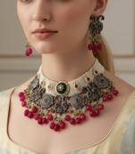 The ruby emerald peacock kundan set