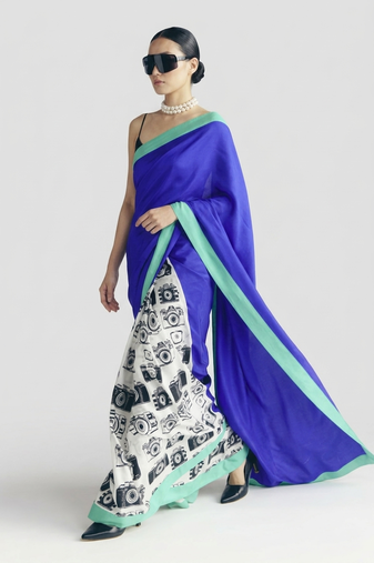 Satin camera print ready to wear saree