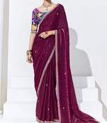 Maroon embroidery heavy shimmer fancy saree with blouse piece