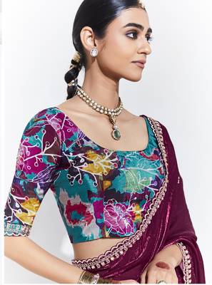 Maroon embroidery heavy shimmer fancy saree with blouse piece 2