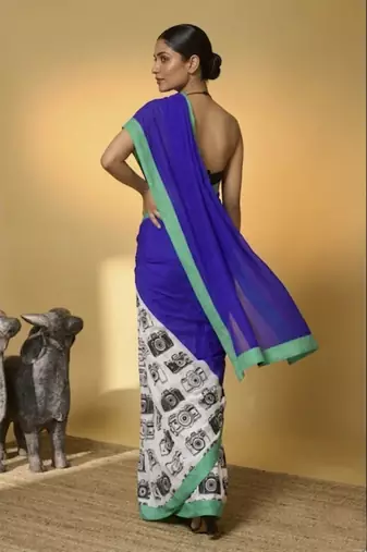 Satin camera print ready to wear saree