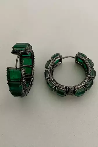 Emerald diamond hoop earrings