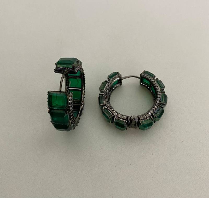 Emerald diamond hoop earrings