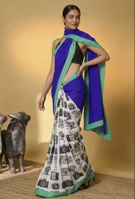 Satin camera print ready to wear saree 3
