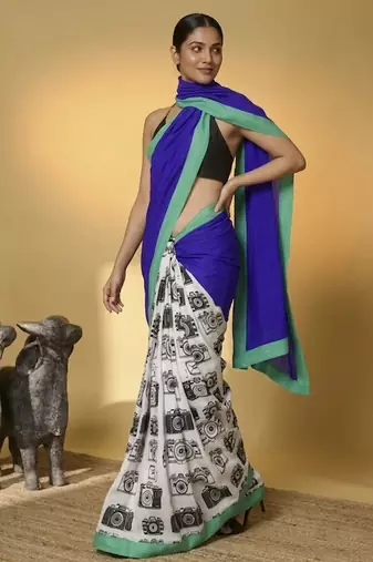 Satin camera print ready to wear saree