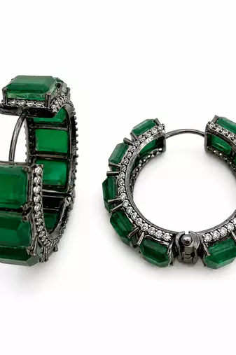 Emerald diamond hoop earrings