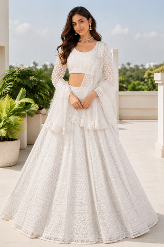 Designer White Sequins Embroidered Net Lehenga Choli with Soft Net Dupatta