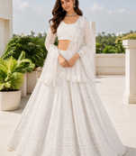 Designer White Sequins Embroidered Net Lehenga Choli with Soft Net Dupatta