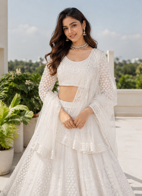 Designer White Sequins Embroidered Net Lehenga Choli with Soft Net Dupatta 2