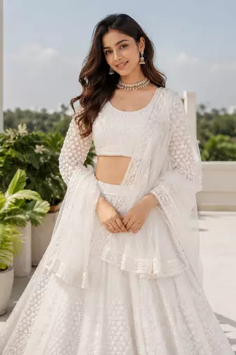 Designer White Sequins Embroidered Net Lehenga Choli with Soft Net Dupatta