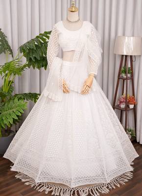 Designer White Sequins Embroidered Net Lehenga Choli with Soft Net Dupatta 3