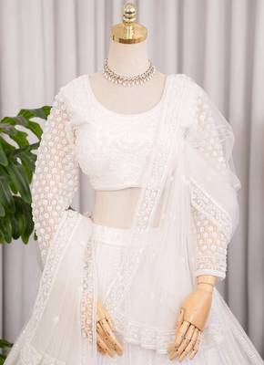 Designer White Sequins Embroidered Net Lehenga Choli with Soft Net Dupatta 4